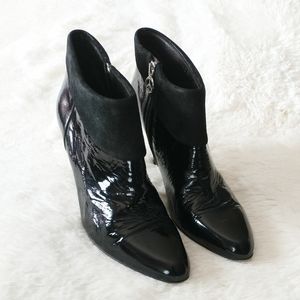 Donald J. Pliner Black Patent Leather Pointed Toe Ankle Boots